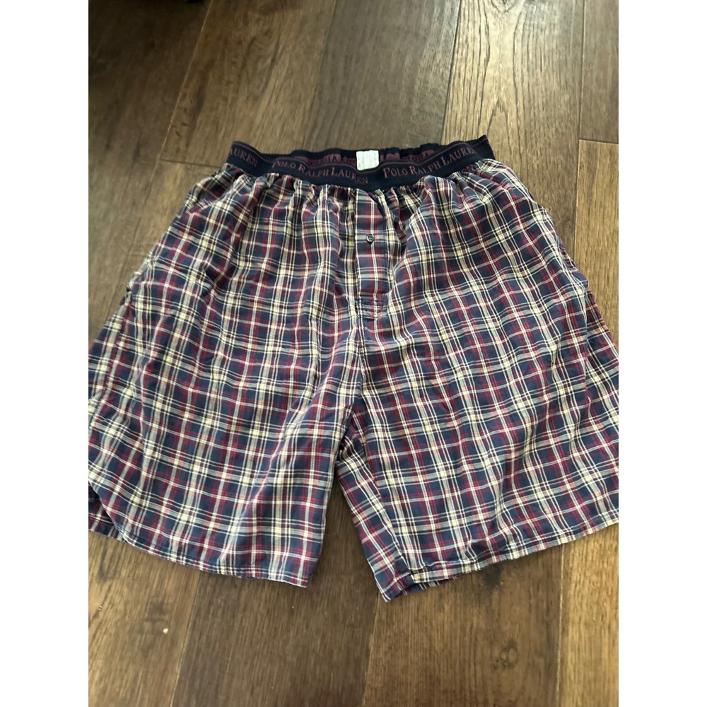 Polo Ralph Lauren Mens Plaid Woven Boxer Shorts Navy Blue Burgundy Large